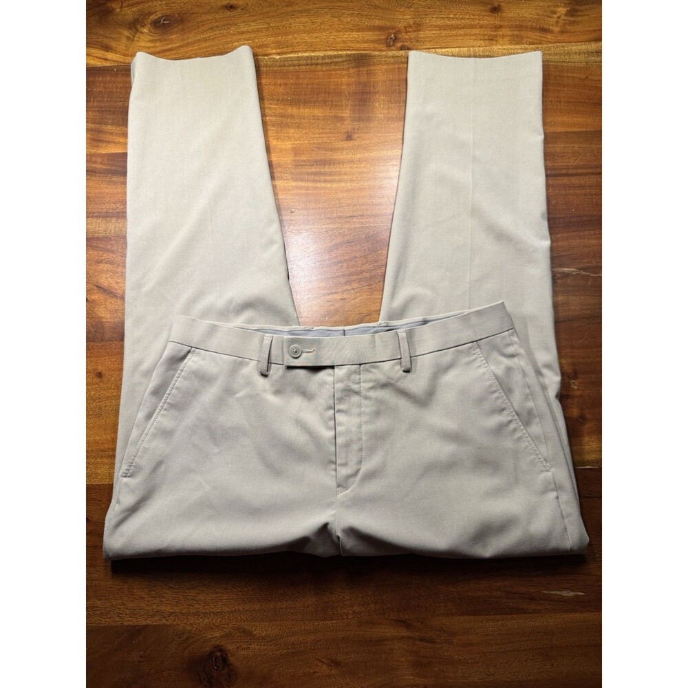 Calvin Klein Men's Dress Pants Slim Fit Tan Khaki Beige Stretch 34 Flat Front